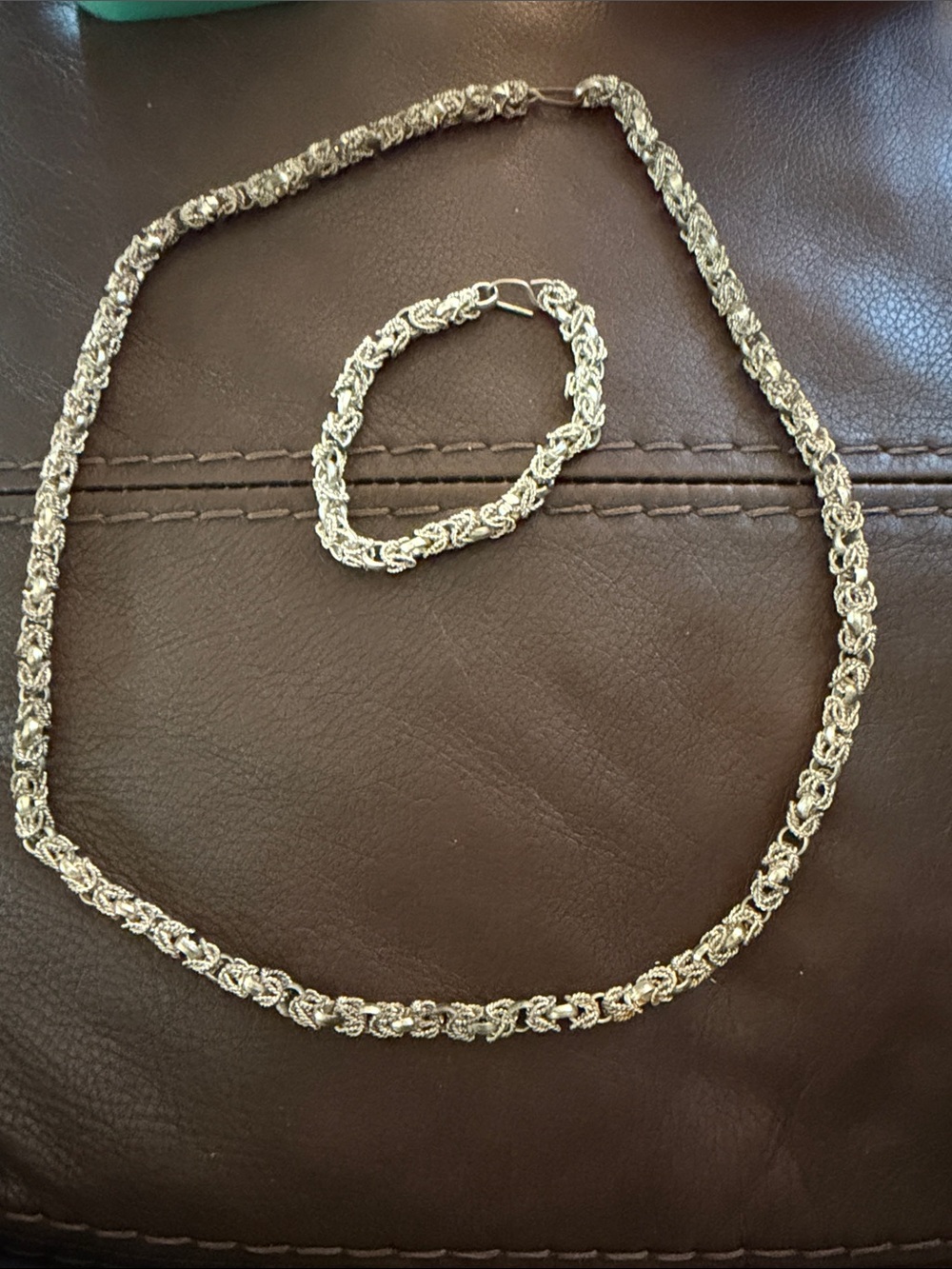 Banded silver rope chain and matching bracelet